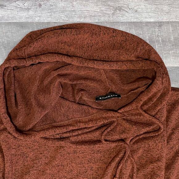 Staccato Knit Hooded Top Womens L Button Accent Rust Brown Lightweight Sweater - Picture 4 of 6
